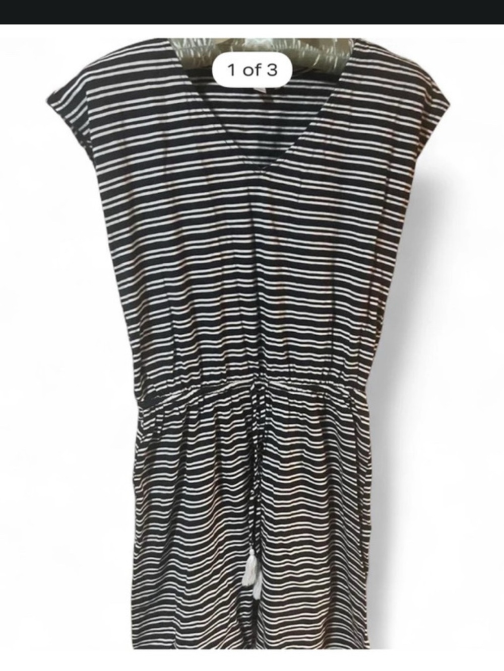LOFT Black and White Striped Women's V-Neck dress